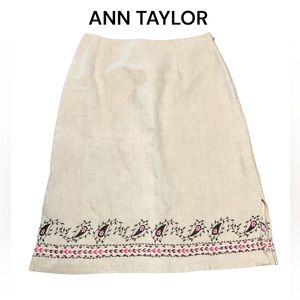 ANN TAYLOR linen embroidered skirt